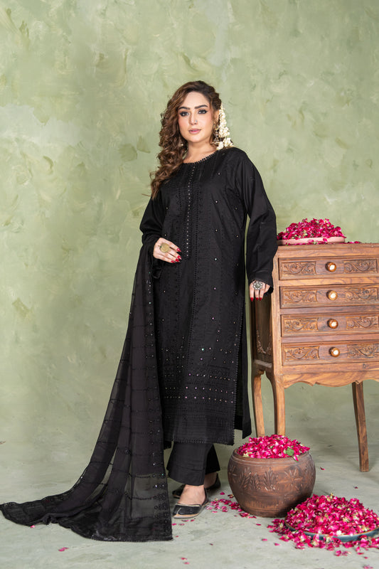 Midnight Noir – 3Pc Stitched Lawn Suit