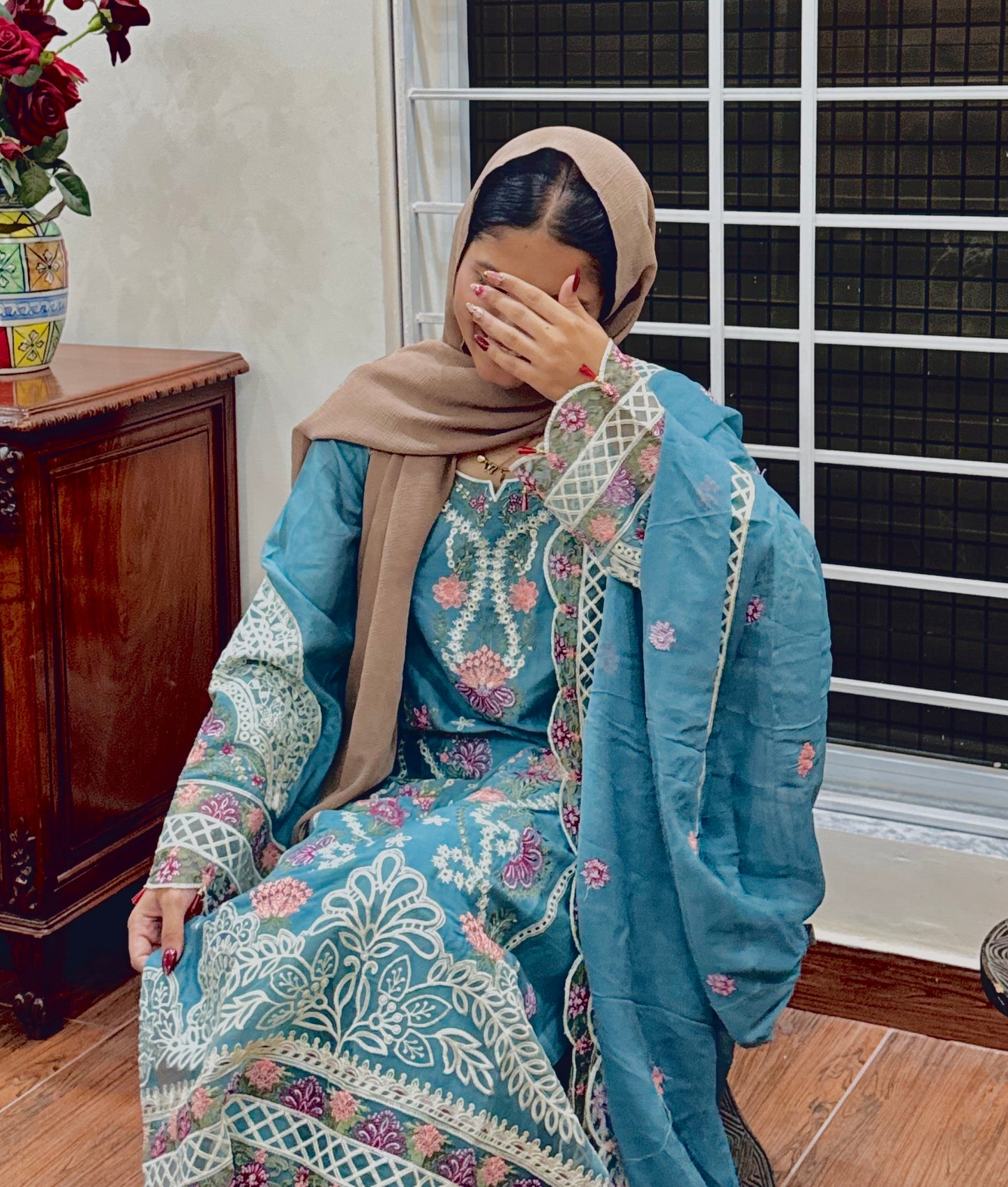 Azure Blossom – 3PC Luxury Embroidered Lawn Suit
