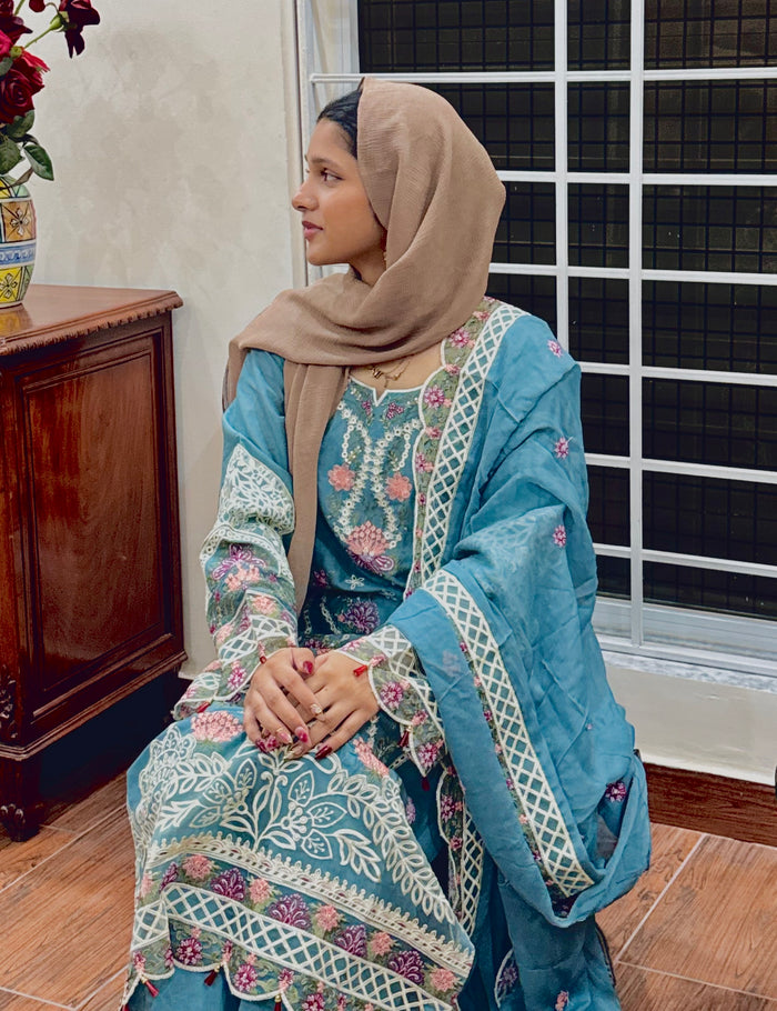 Azure Blossom – 3PC Luxury Embroidered Lawn Suit