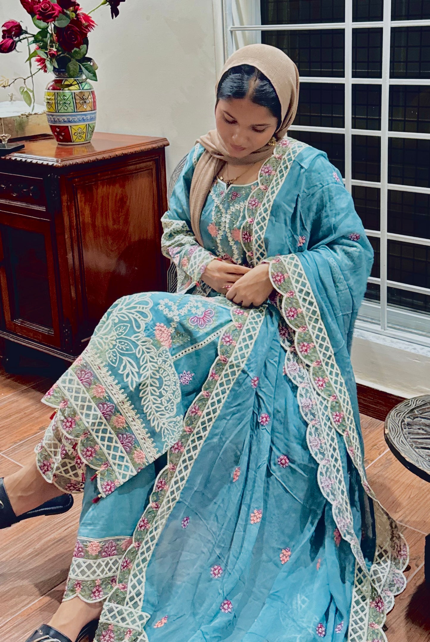 Azure Blossom – 3PC Luxury Embroidered Lawn Suit